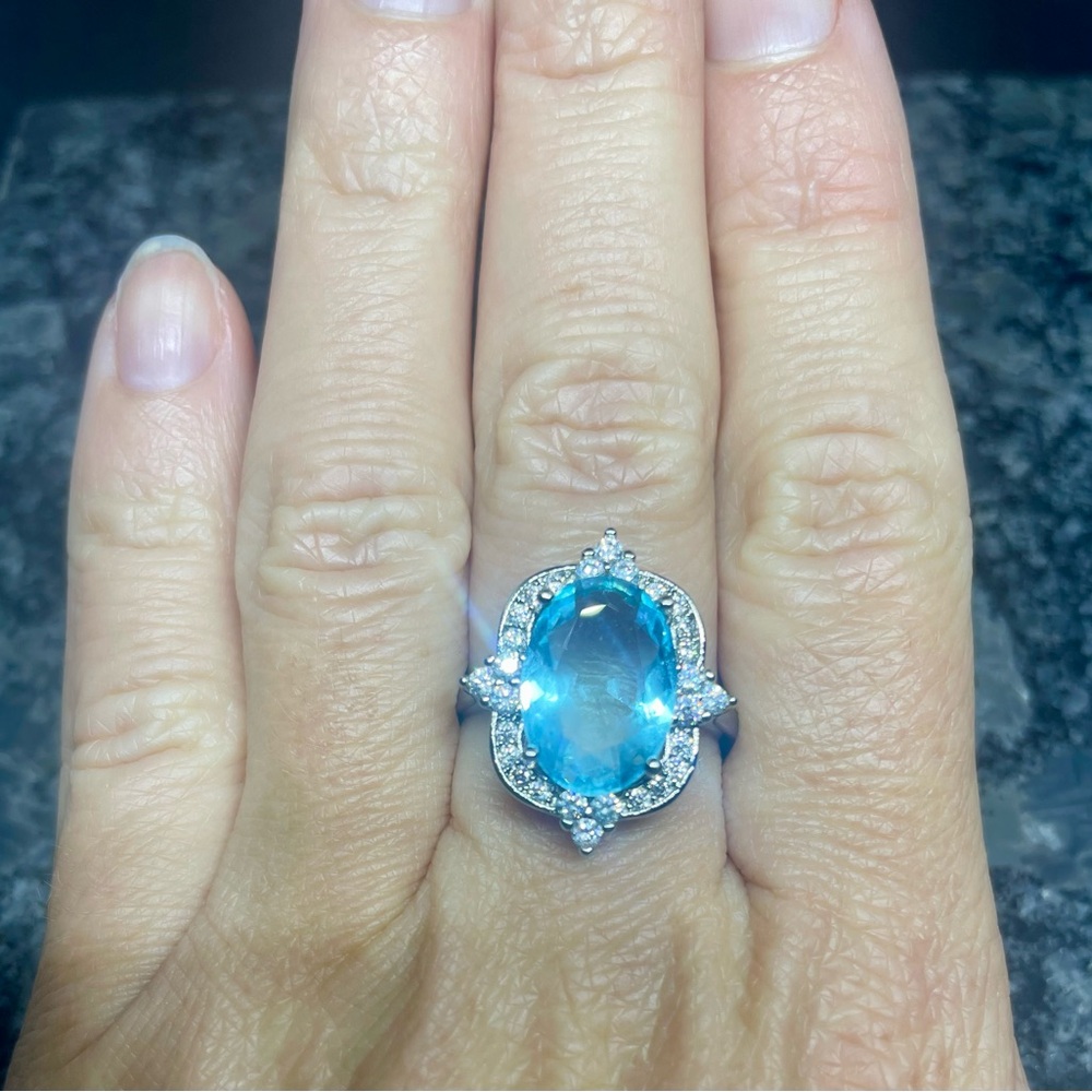 Multi Stone Aquamarine Fashion Ring (Size 8.25)